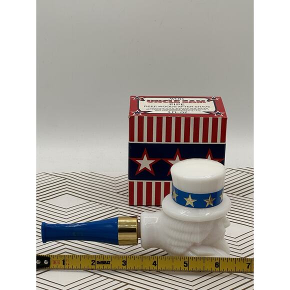 Vtg Avon Uncle Sam Deep Woods After Shave Glass Pipe Decanter New in Box America - Picture 5 of 6